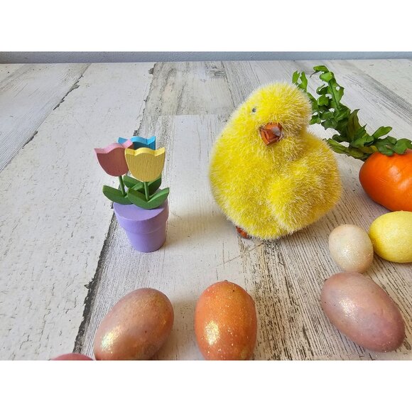 Vintage chick carrot eggs glitter flower spring Easter decor set - Picture 4 of 9